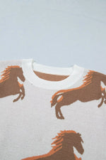 Western Horse Short Puff Sleeve Sweater