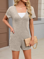 Casual Ribbed Knit V-Neck Romper
