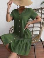 Full Size Button-Front Short Sleeve Tiered Dress Plus Size