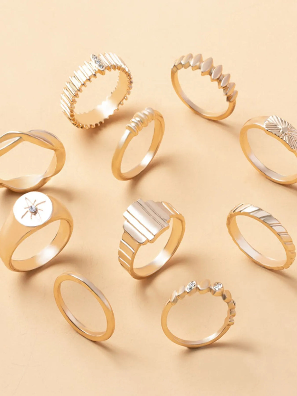 10-Piece 18K Gold-Plated Geometric Ring
