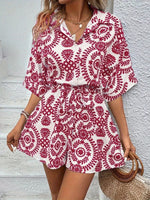 Printed Tie Waist Button Front Romper
