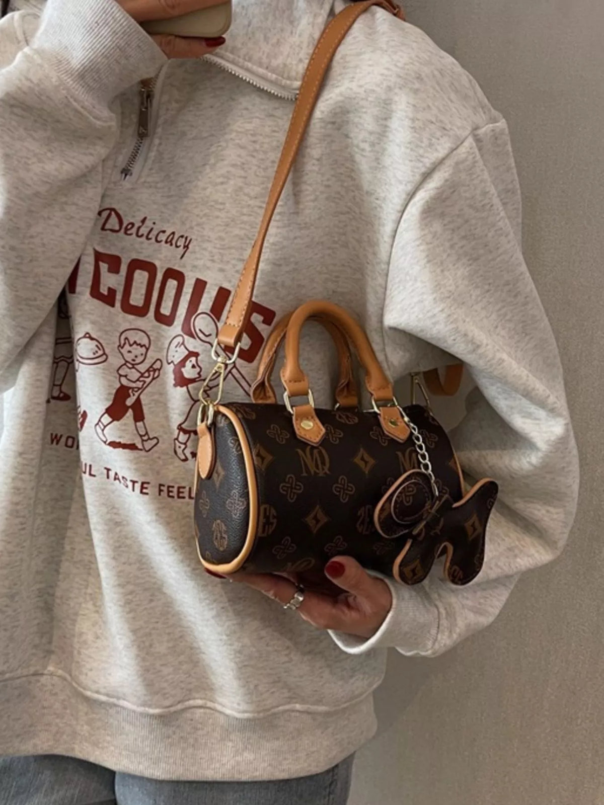 Barrel Crossbody Bag with Charm