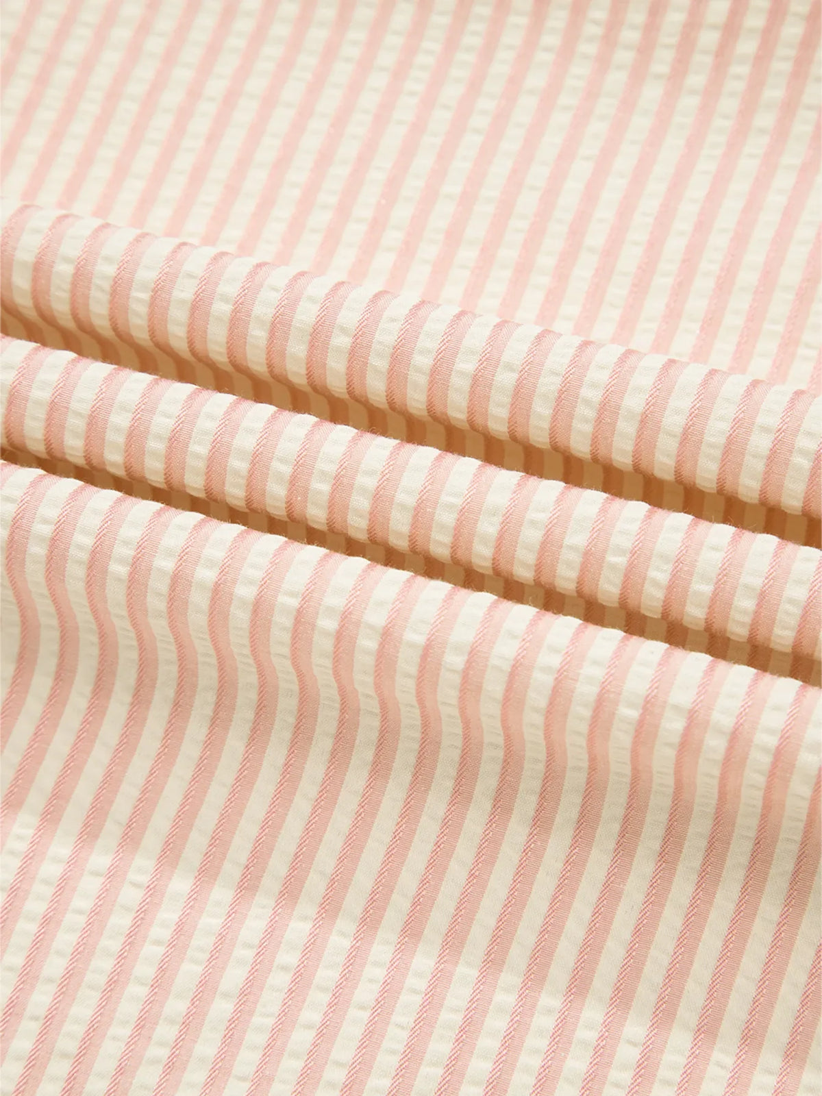 Stripe Bow Knot Cuff Pearl Embellished Puff Sleeve V Neck Blouse