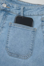 High Rise Patch Pocket Denim Shorts
