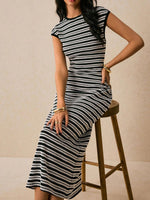 Striped Cap Sleeve Bodycon Midi Dress