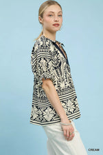 Umgee Two Tone Boarder Print Top