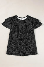 Ruffled Printed Round Neck Cap Sleeve Blouse