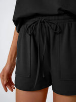 Round Neck Cap Sleeve Top and Shorts Set