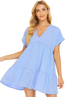 V-Neck Babydoll Tiered Mini Dress