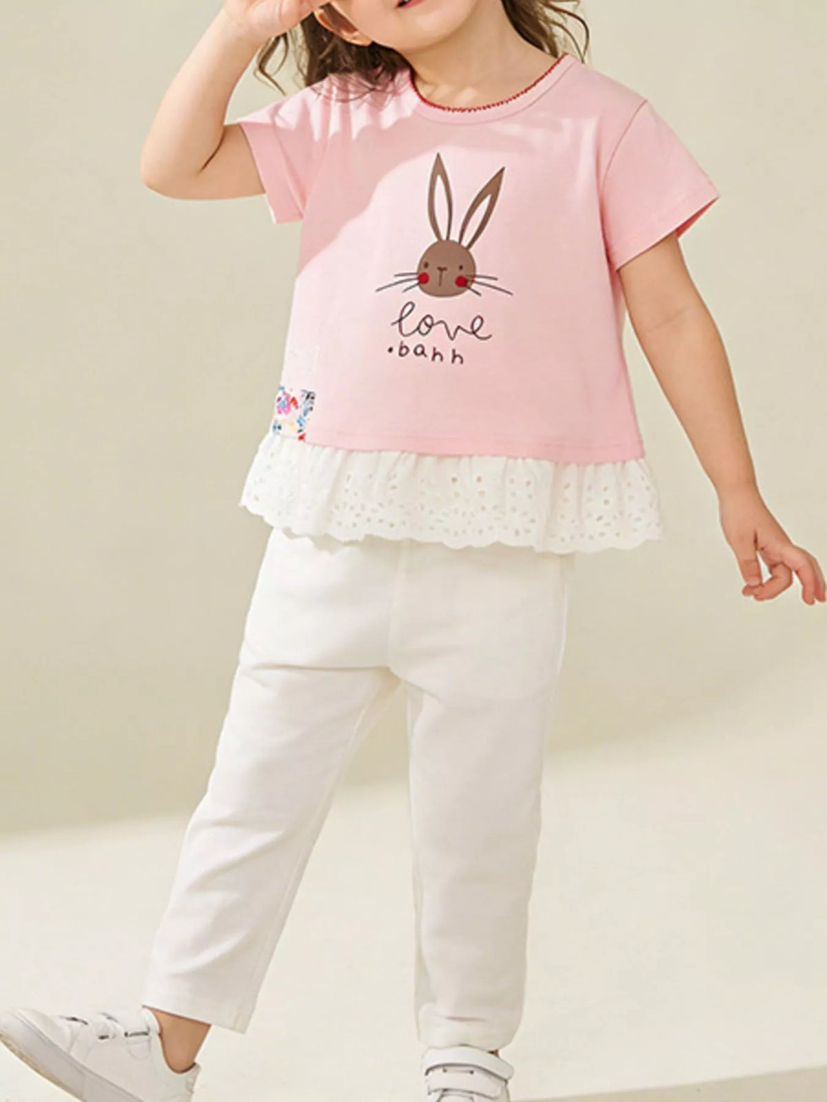 Children's Bunny Graphic Ruffle Hem T-Shirt