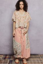POL Floral Print V-Neck Woven Blouse with Gentle Gathers