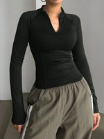 Long Sleeve Zip Front Fitted T-Shirt