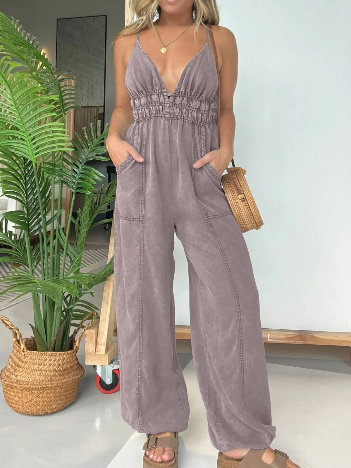 Full Size Wide Leg Spaghetti Strap Jumpsuit Plus Size