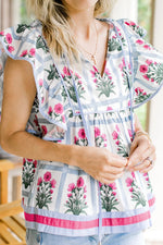 Floral Print Ruffle Sleeve Blouse