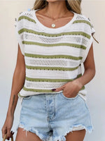 Openwork Round Neck Cap Sleeve Knit Top