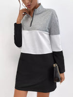 Color Block Zip Front Casual Dress