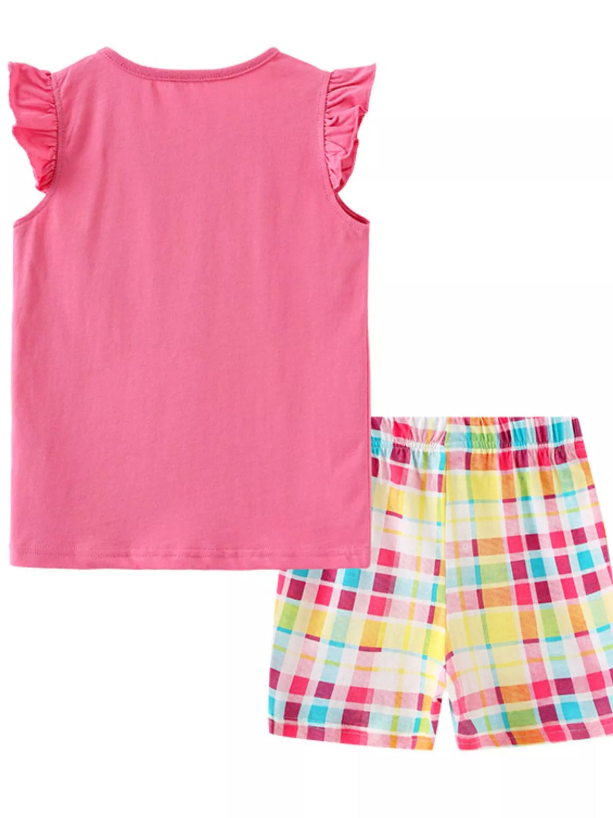 Children's Butterfly Flutter Sleeve Top and Plaid Shorts Set