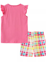 Children's Butterfly Flutter Sleeve Top and Plaid Shorts Set