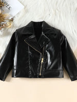 Children's Faux Leather Jacket & Pleated Skirt Set