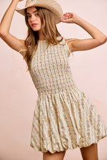 BiBi Floral Bow Tie Attachable Puff Sleeves Dress