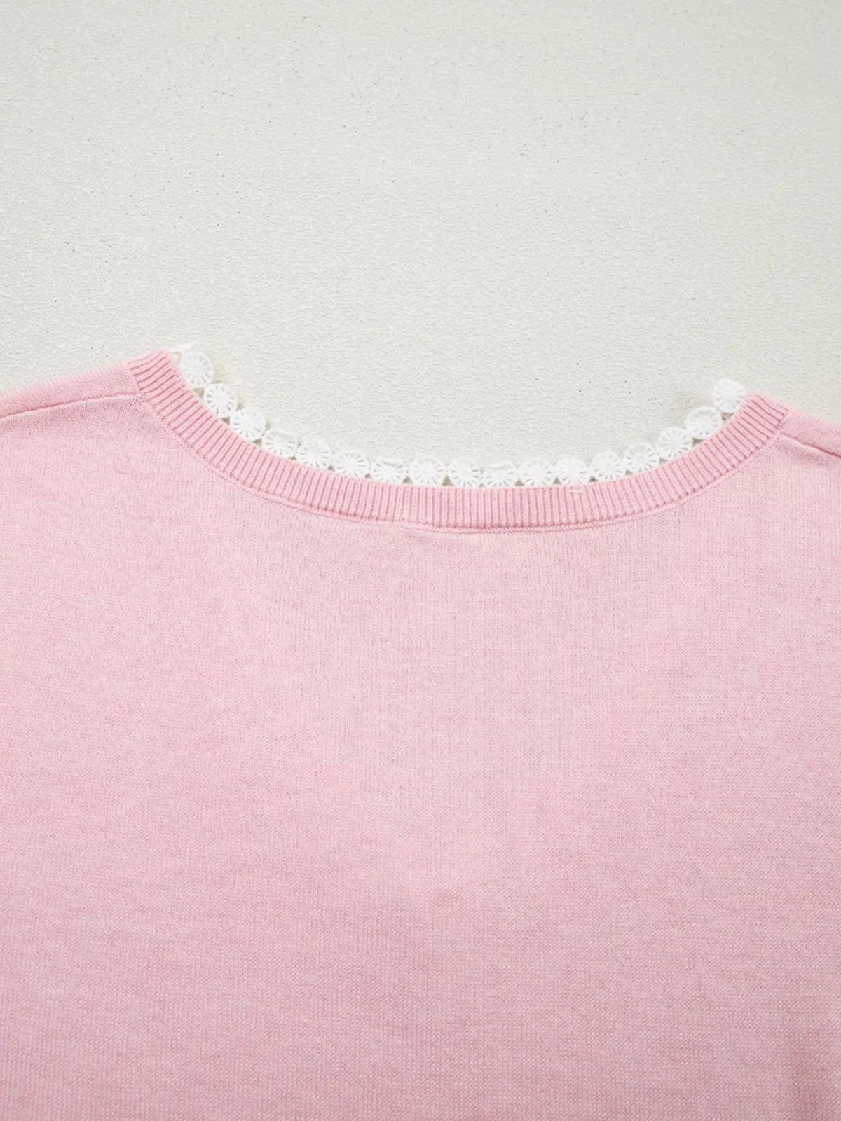 Lace V Neckline Short Sleeve Sweater
