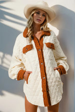 Double Take Full Size Contrast Button Up Quilted Shacket