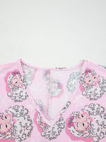 Santa Claus Print V Neck Tee Drawstring Pants 2pcs Lounge Set