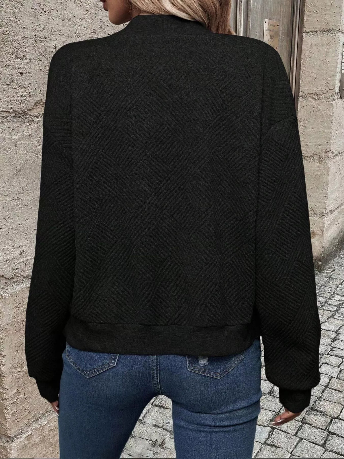 Full Size Zip Up Long Sleeve Textured Jacket Plus Size