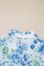 Floral Print Ruffle Sleeve Frilly Button Up Shirt