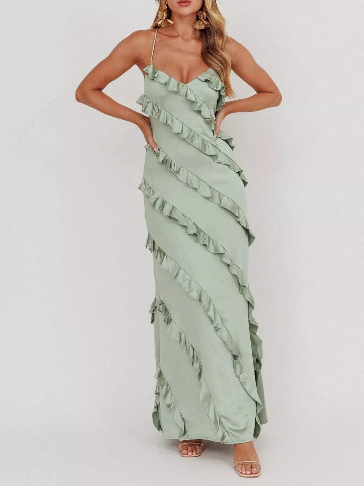 Ruffled Spaghetti Strap Maxi Dress