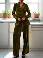 Velvet Lapel Collar Blazer & Pants Set
