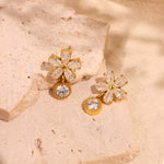 18K Gold-Plated Stainless Steel Zircon Flower Drop Earrings