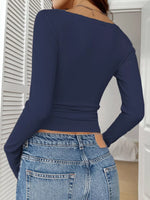 Ribbed Knit Lace Trim Long Sleeve T-Shirt