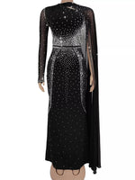 Rhinestone Embellished Cape Maxi Dress