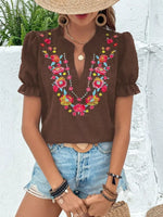Floral Embroidered Puff Sleeve Blouse