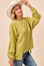 BiBi Boucle Rib Knit Uneven Hem Sweater With Open Seam