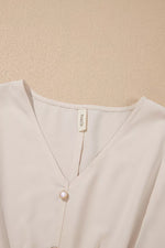 V Neck Long Sleeve Smocked Waist Elegant Blouse
