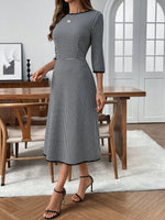 Plaid Round Neck 3/4 Sleeve Dress