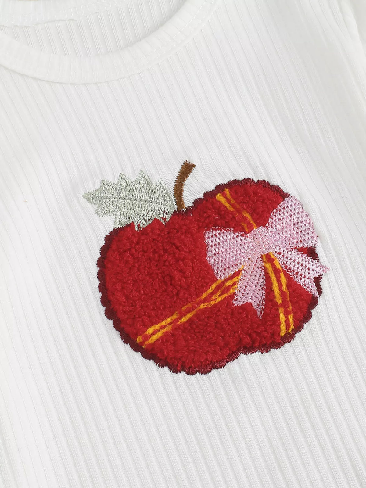 Children's Ribbed Apple Bodysuit & Flare Pants Set with Headband
