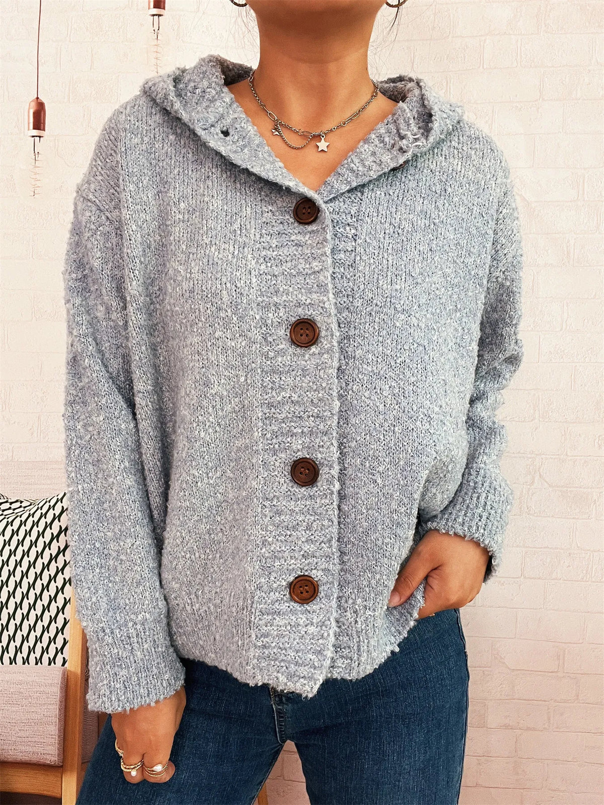 Cozy Button-Up Hooded Cardigan