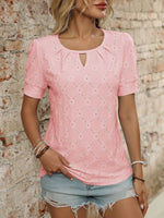 Eyelet Round Neck Short Sleeve Top