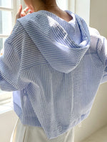 Striped Hooded Shirt with Drawstring Detail