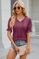 Tie Neck Flounce Sleeve Blouse
