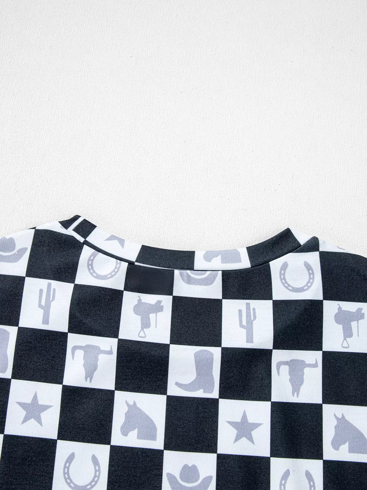 Western Checkerboard Print Side Split T Shirt