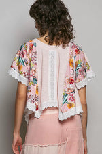 POL Round Neck Ribbed Cropped Top with Lace Detail