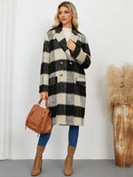 Plaid Double-Breasted Long Sleeve Coat