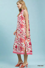 Umgee Floral Scroll Sleeveless Midi Dress