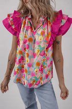 Floral Ruffle Layered Sleeve Blouse
