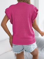 Openwork Round Neck Cap Sleeve Knit Top
