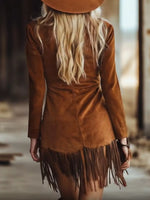 Fringe Long Sleeve Mini Dress